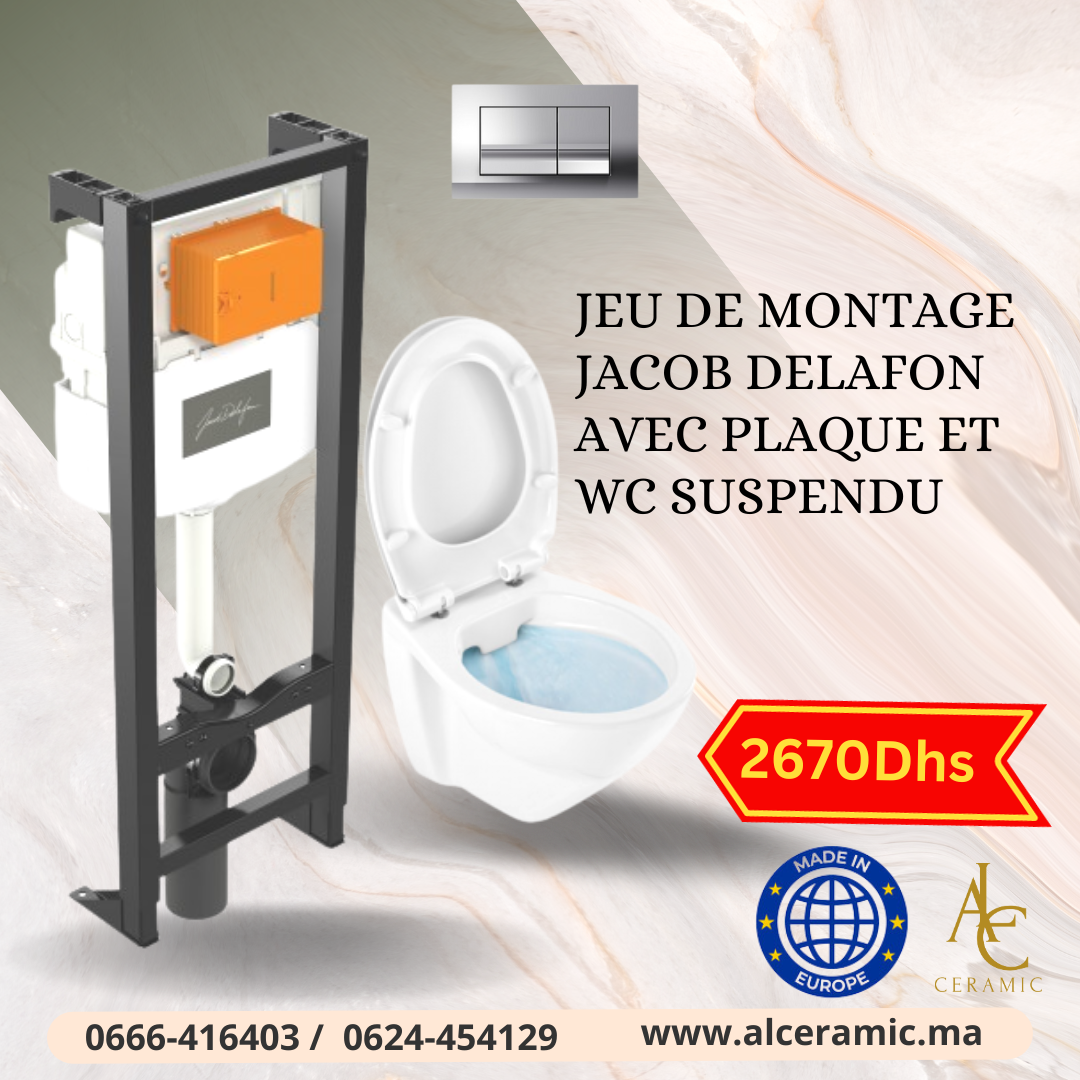 Pack WC suspendu compact Jacob Delafon Patio + abattant + plaque +